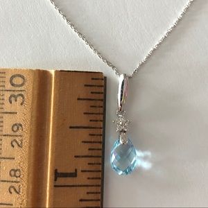 14K white gold diamond and blue topaz (?) necklace